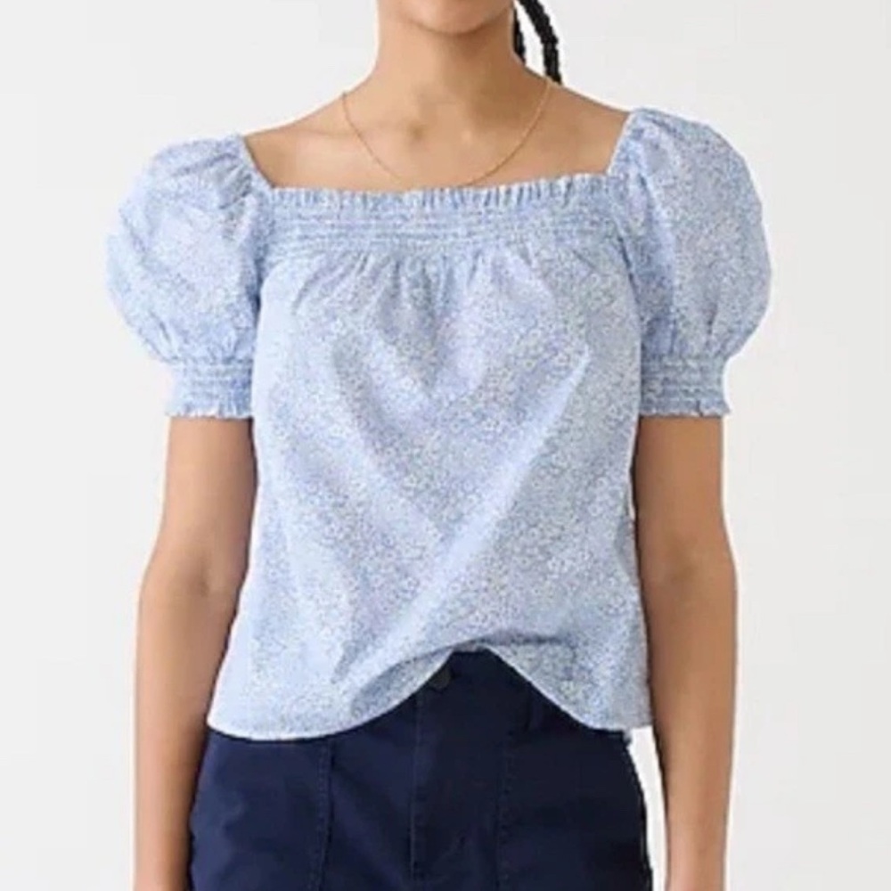 J. Crew Liberty of London Light Blue Puff Sleeve Square Neck Blouse